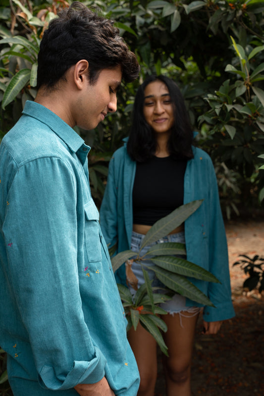 Summer breeze organic teal corduroy shirt