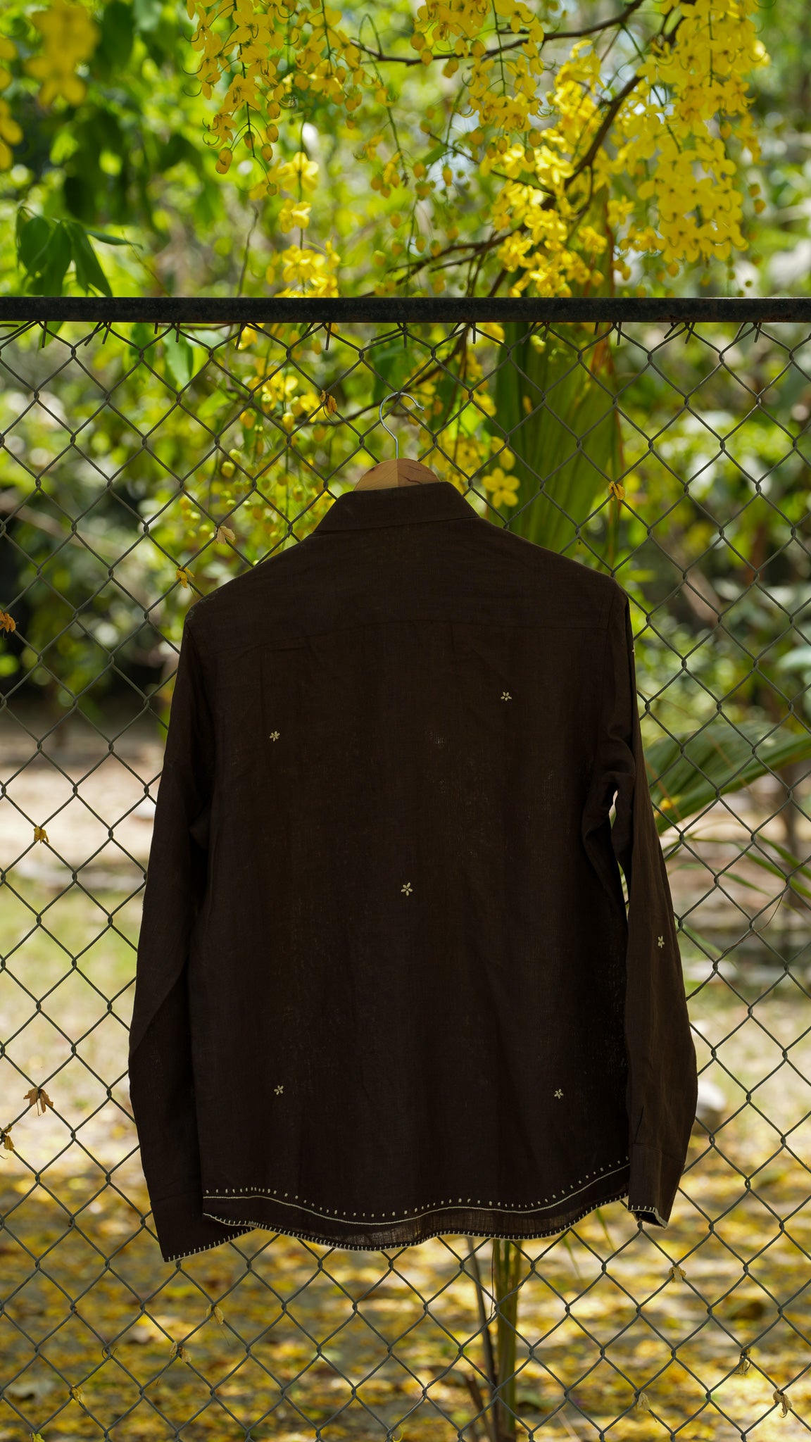 Starry nights brown linen shirt
