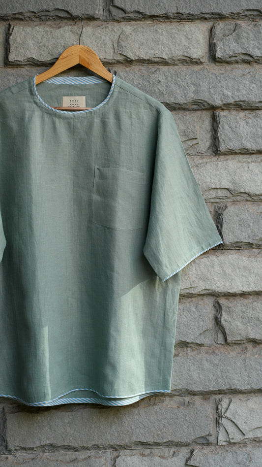 Mint Green Staple Linen T-shirt with Edges