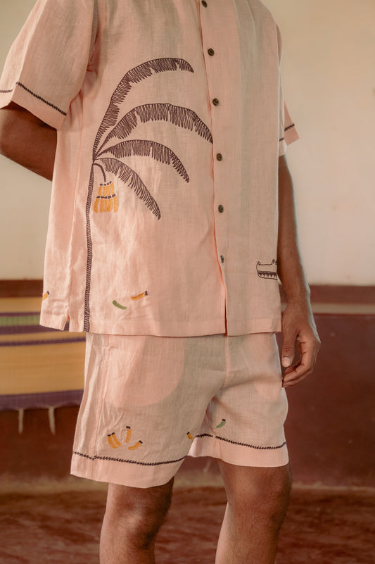 Peach Croc and Bananas linen shirt