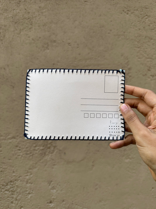 Green sheep Hand-Embroidered postcard