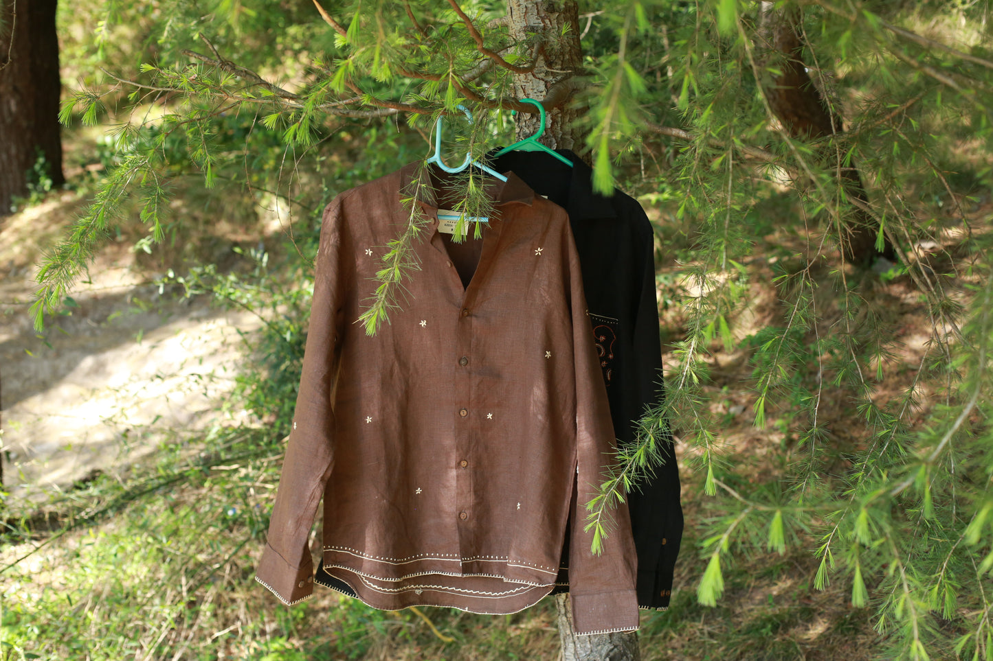 Starry nights brown linen shirt