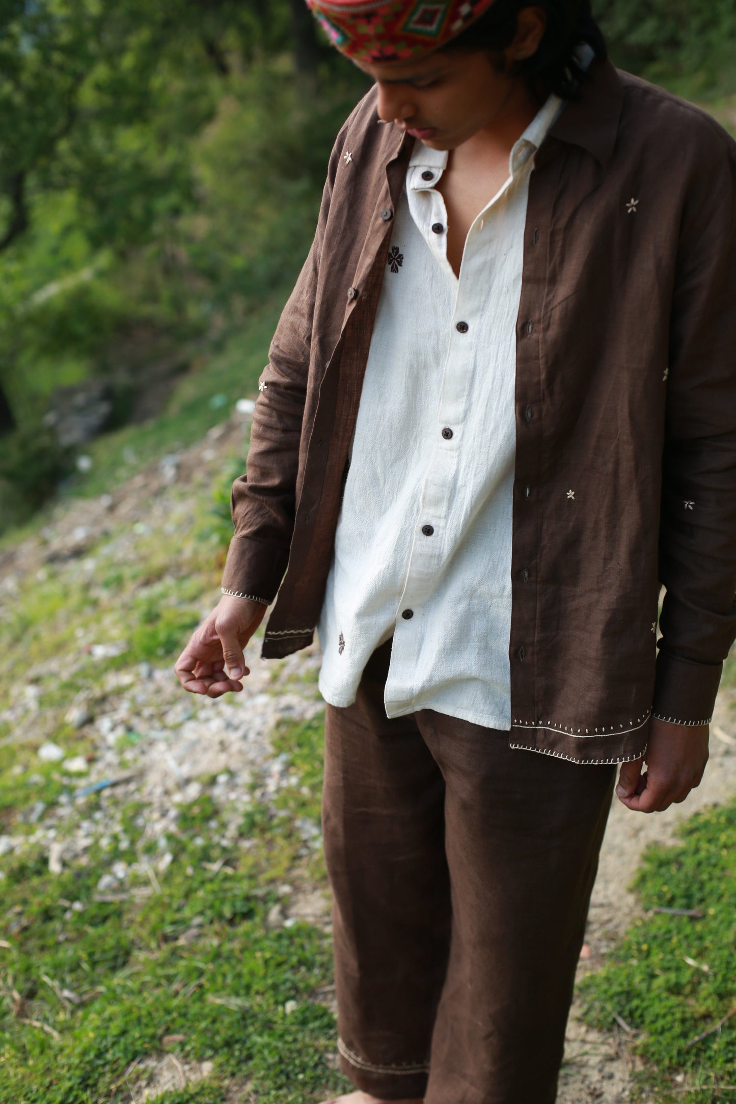 Starry nights brown linen shirt