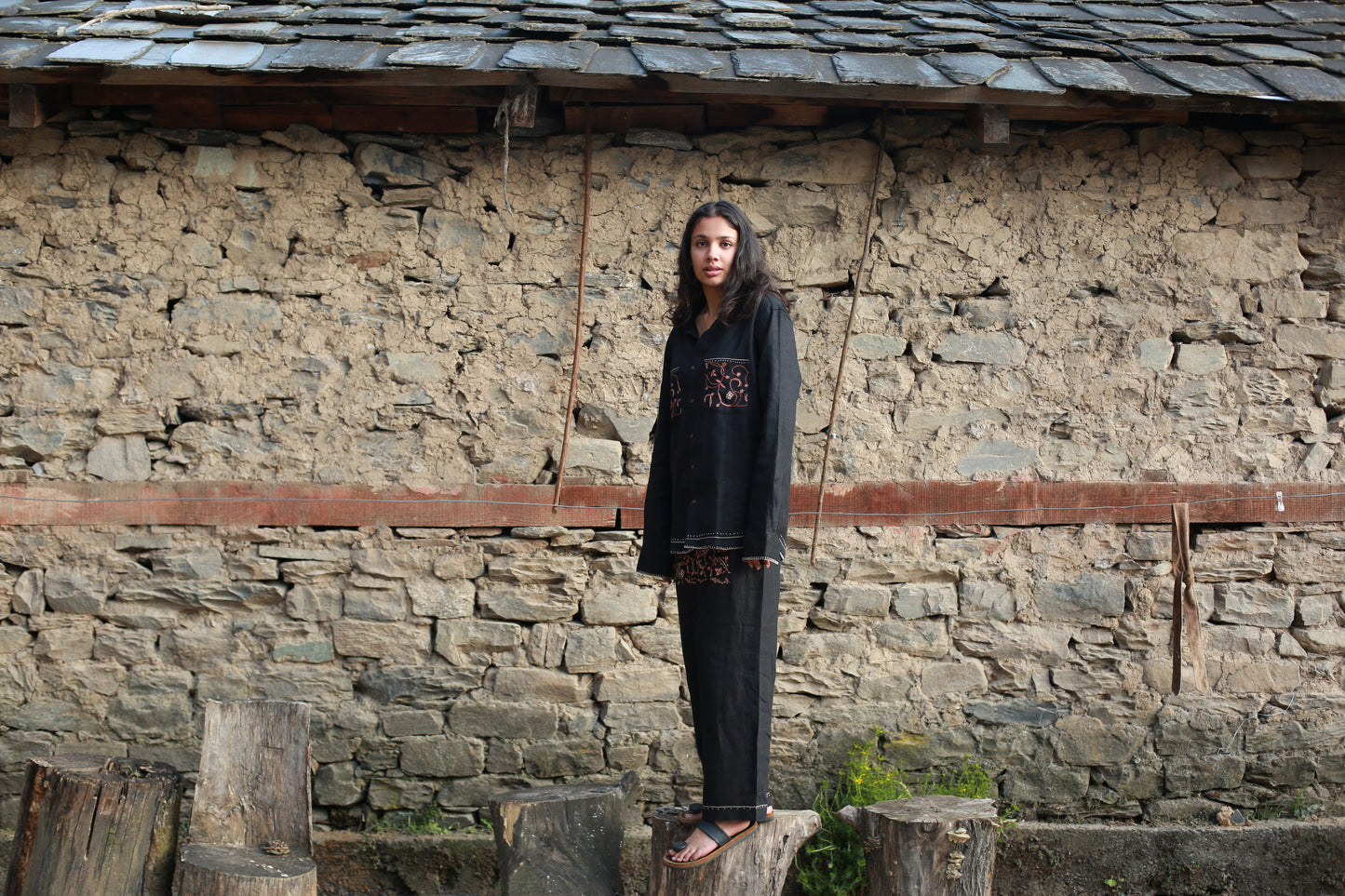 Black Pashmina embroidered lounge pants