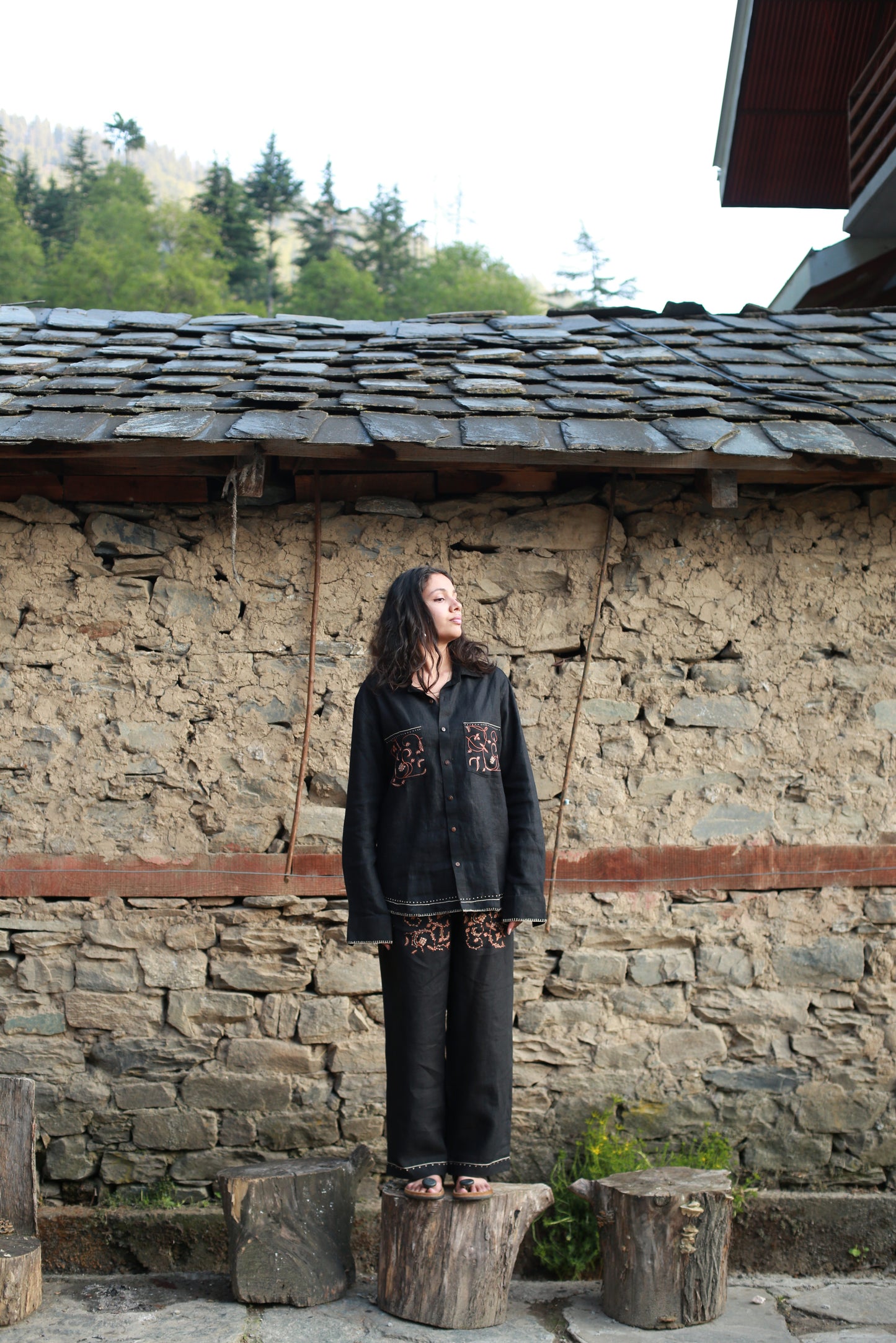 Black Pashmina embroidered lounge pants