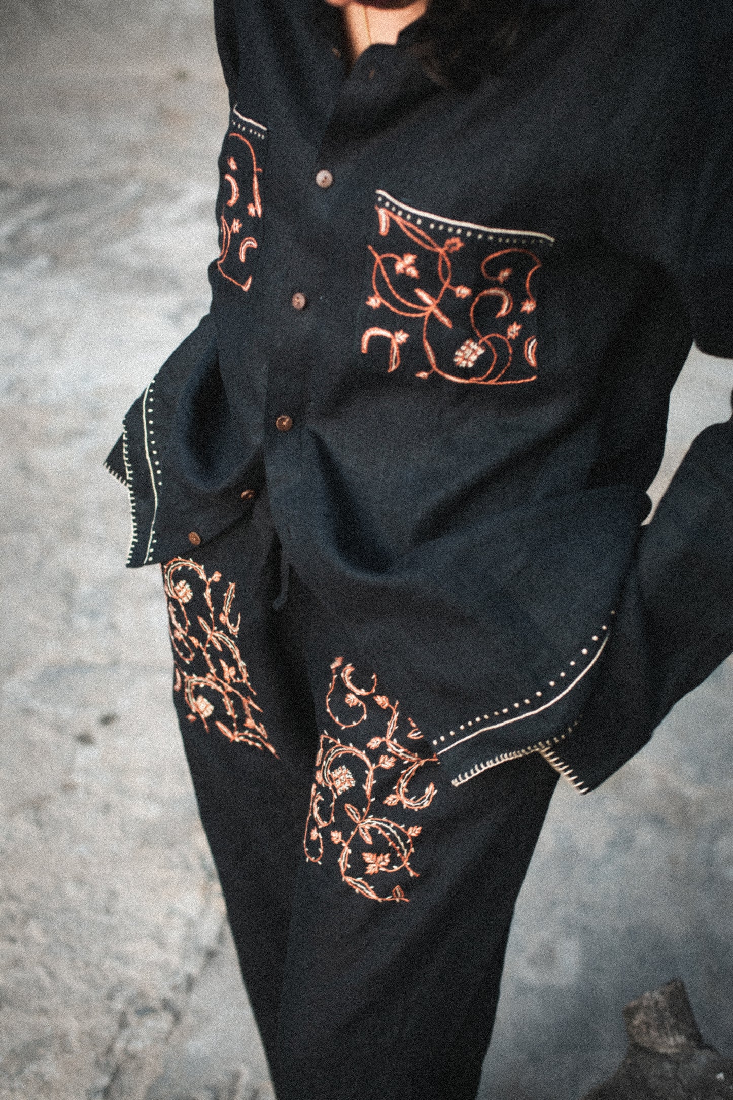Black Pashmina embroidered lounge pants