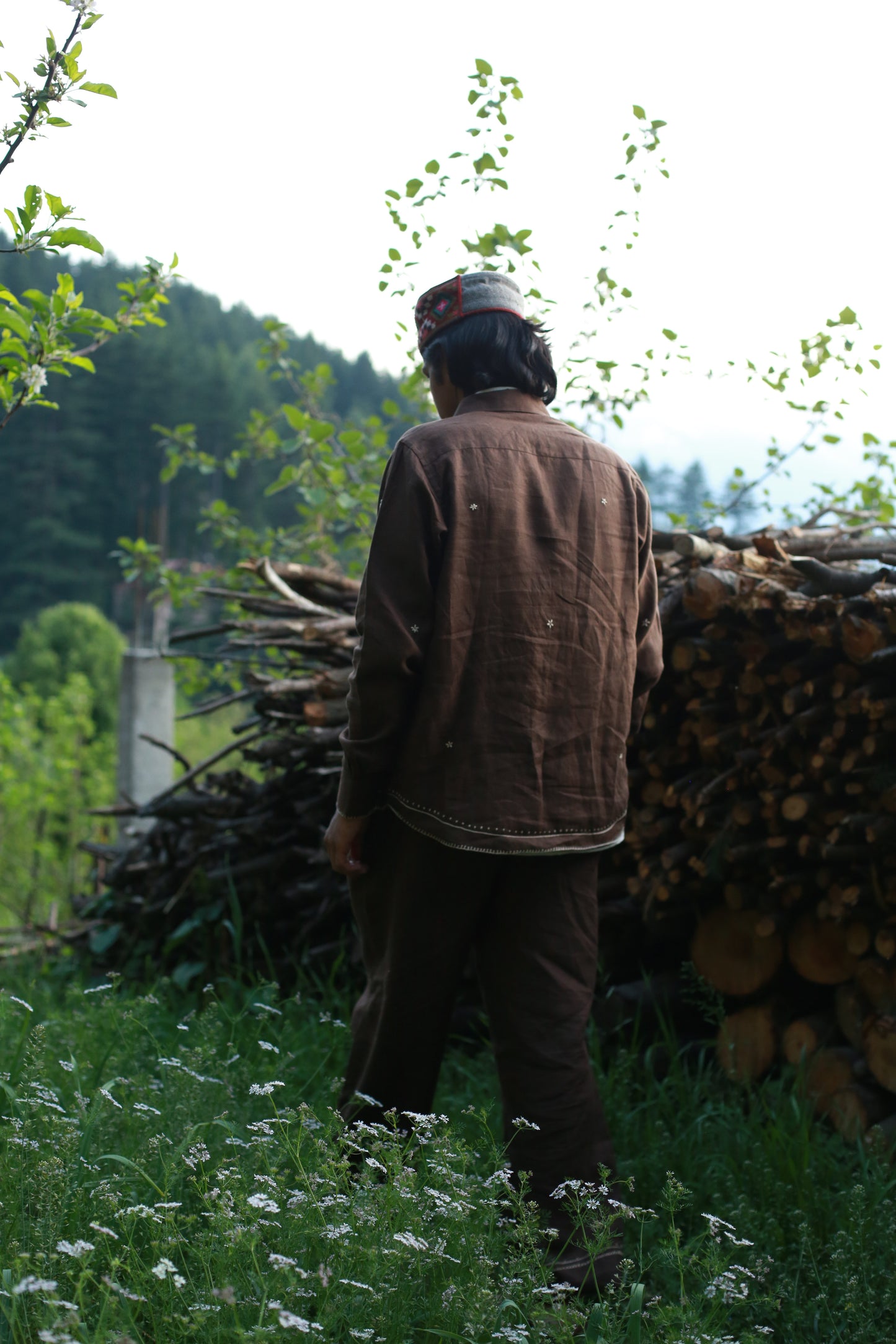Starry nights brown linen shirt