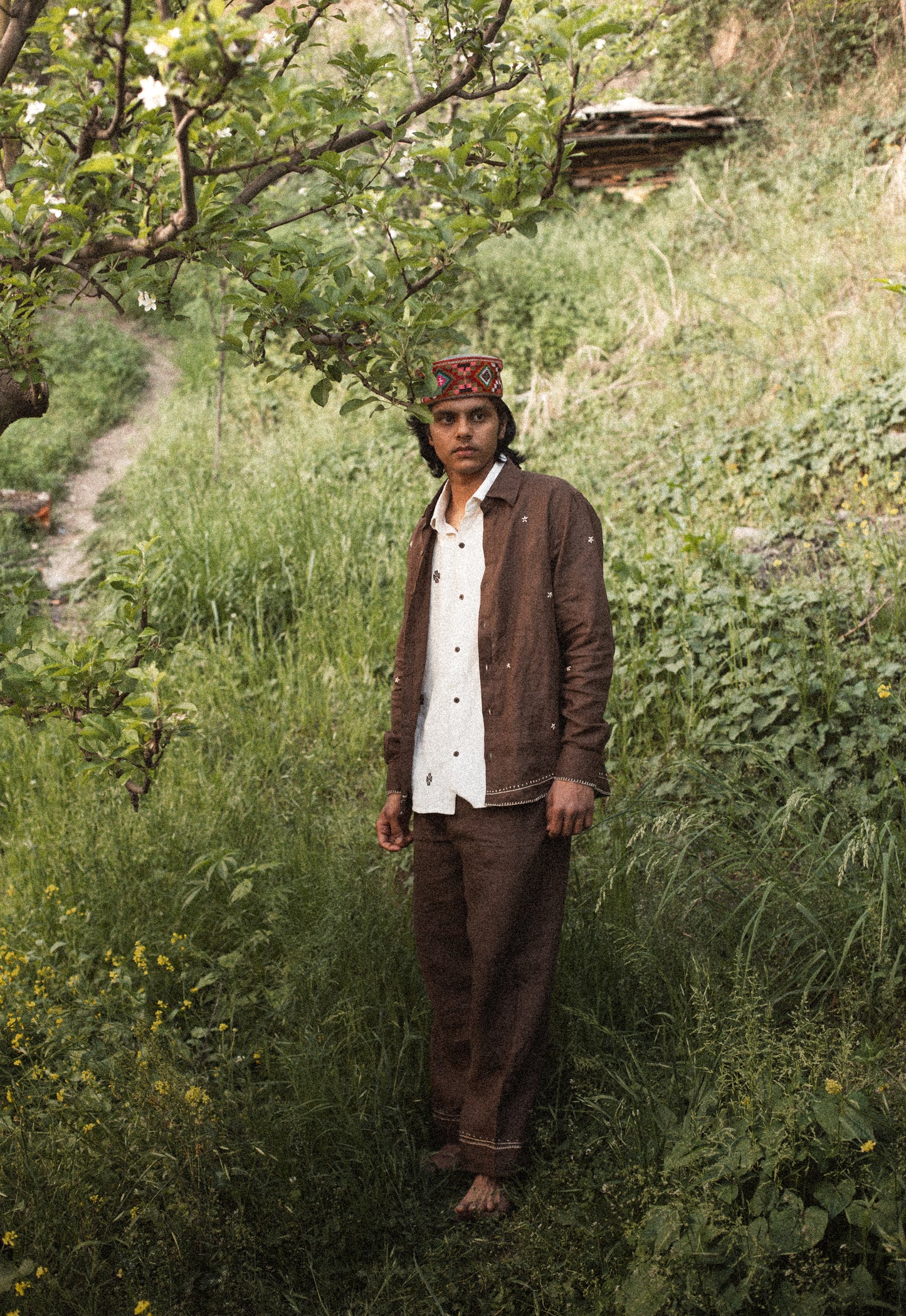 Starry nights brown linen shirt