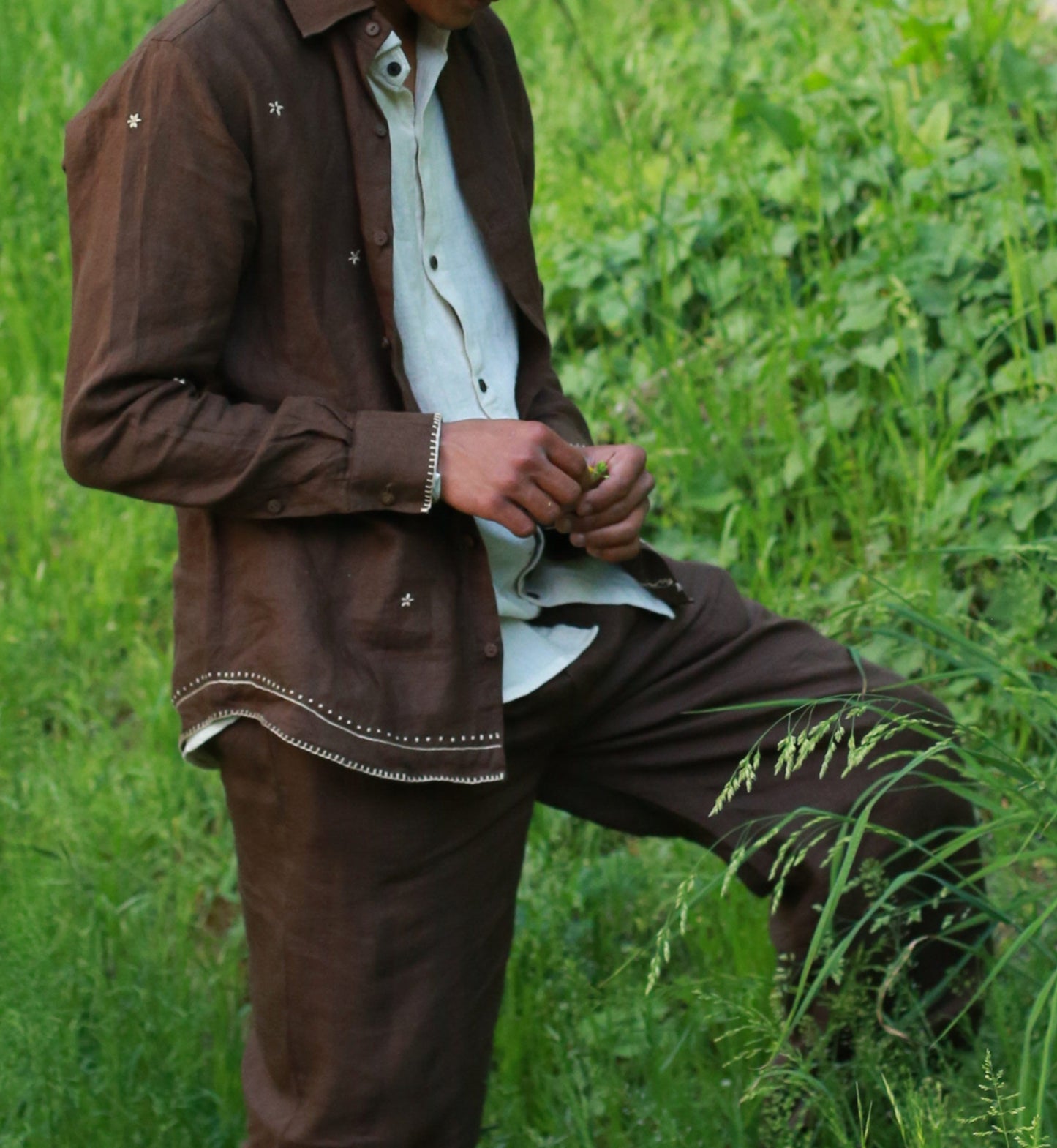 Starry nights brown linen shirt