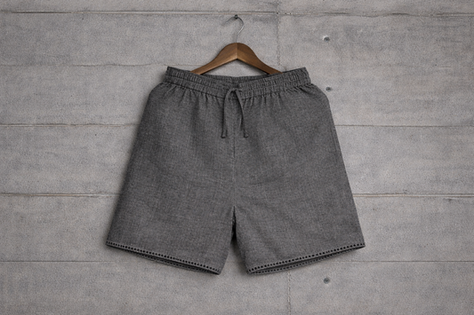 Grey embroidered edges cotton shorts