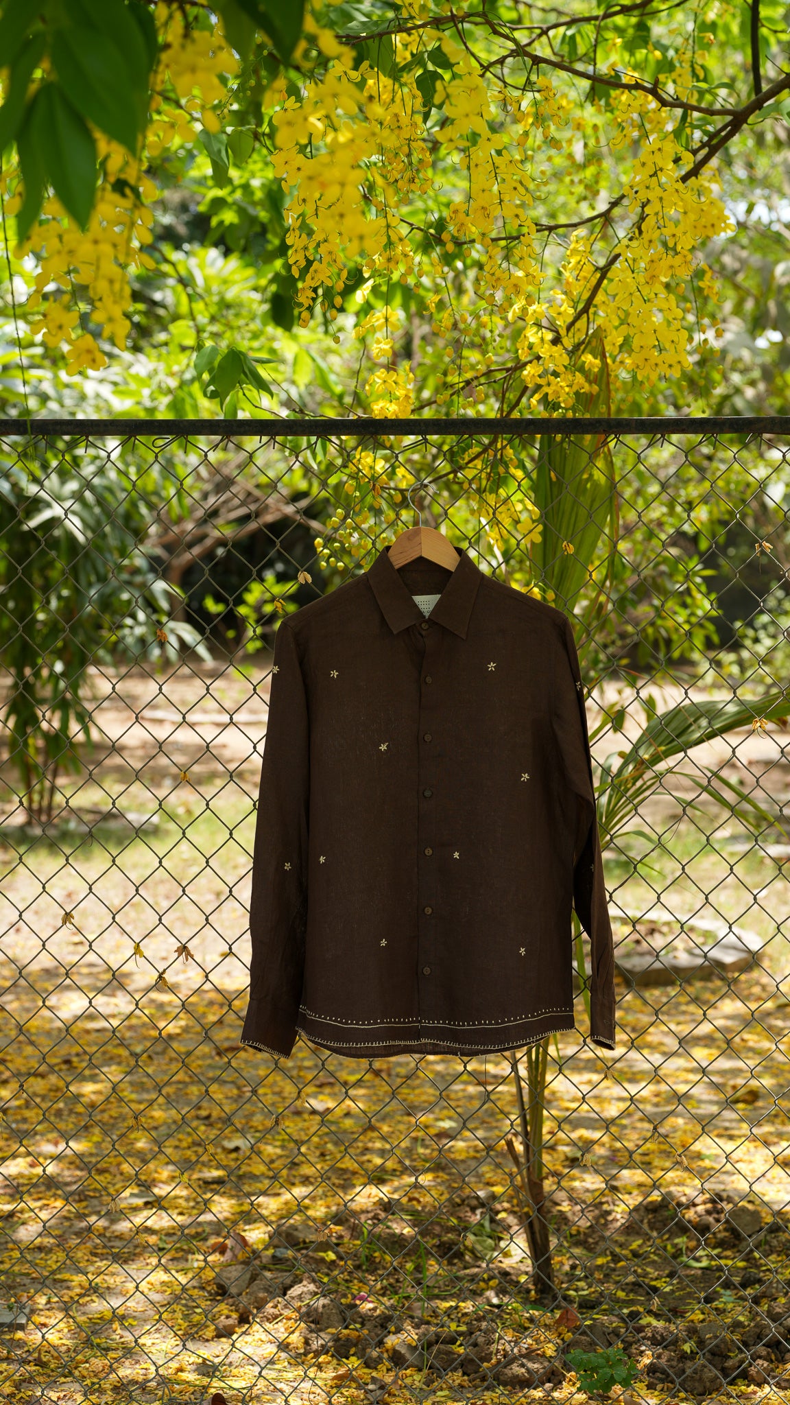 Starry nights brown linen shirt