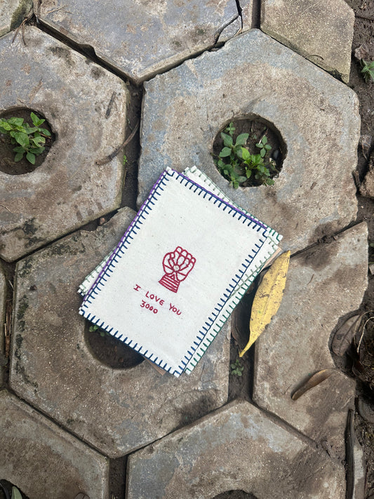 I love you 3000 hand-embroidered postcard