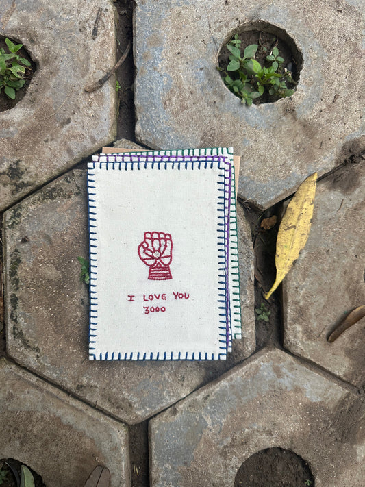 I love you 3000 hand-embroidered postcard