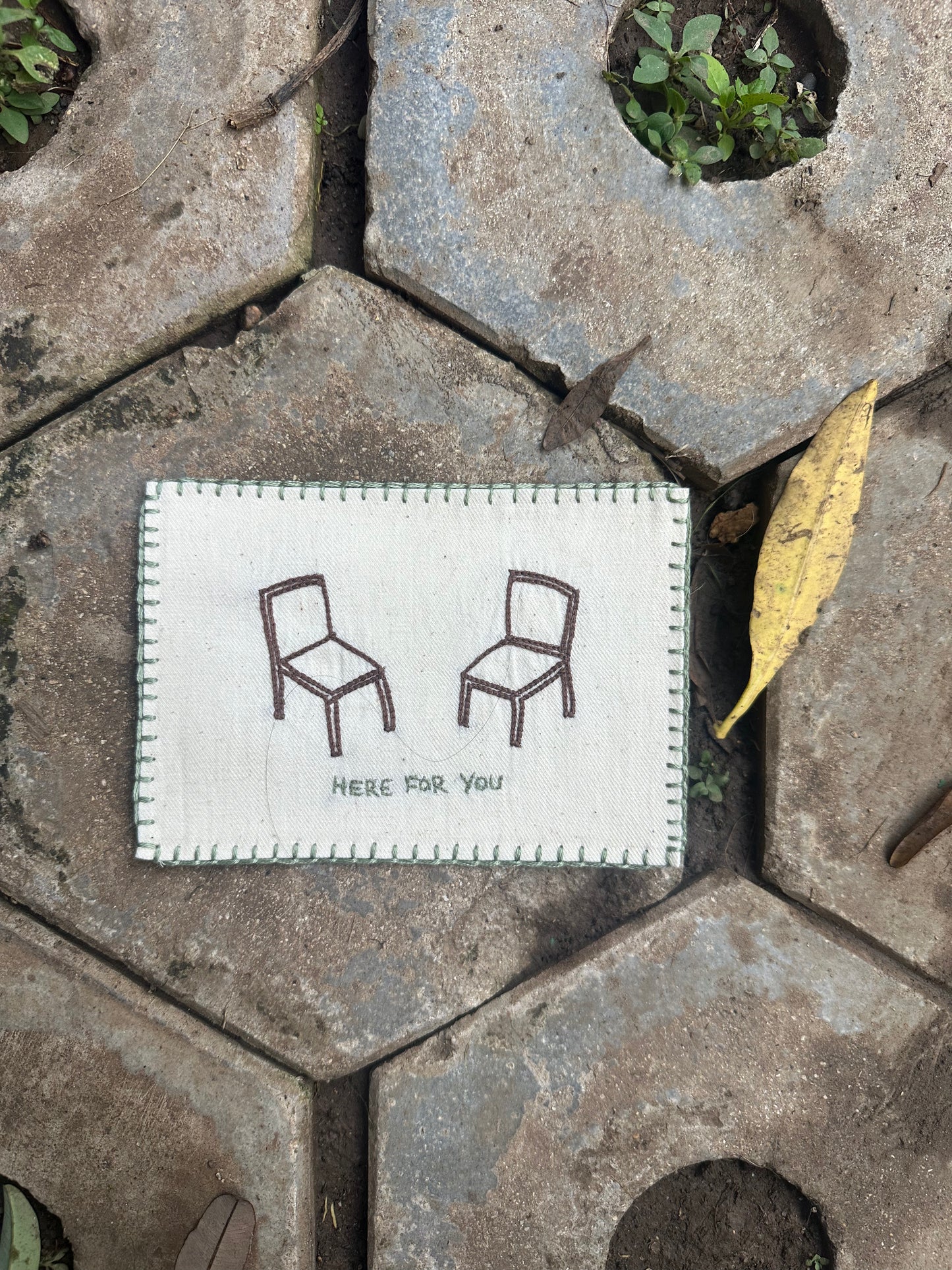 Here For You Hand-Embroidered postcard