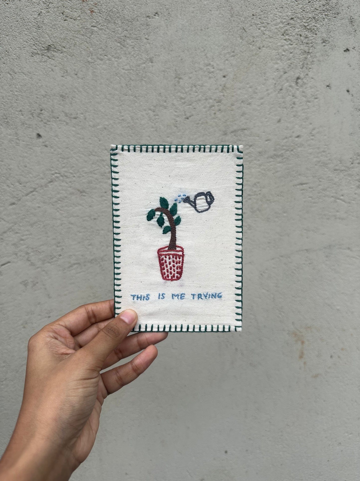 Small acts of hope hand-embroidered postcard