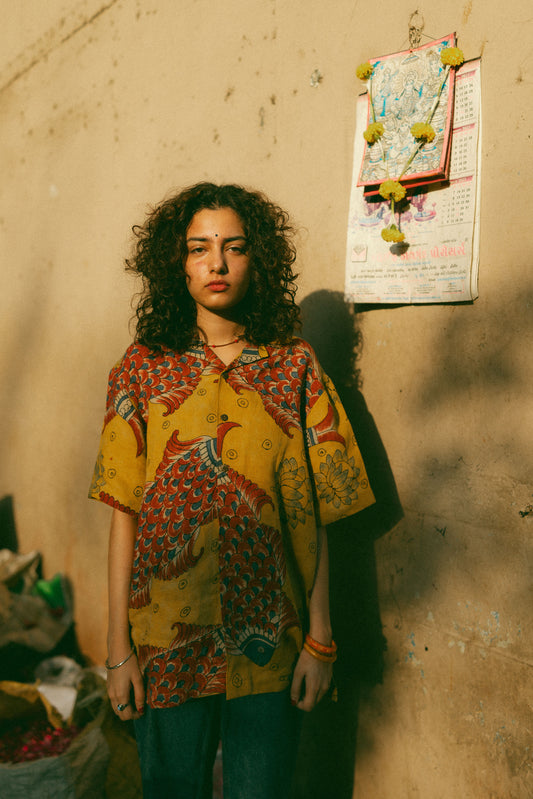 Machli kalamkari linen shirt
